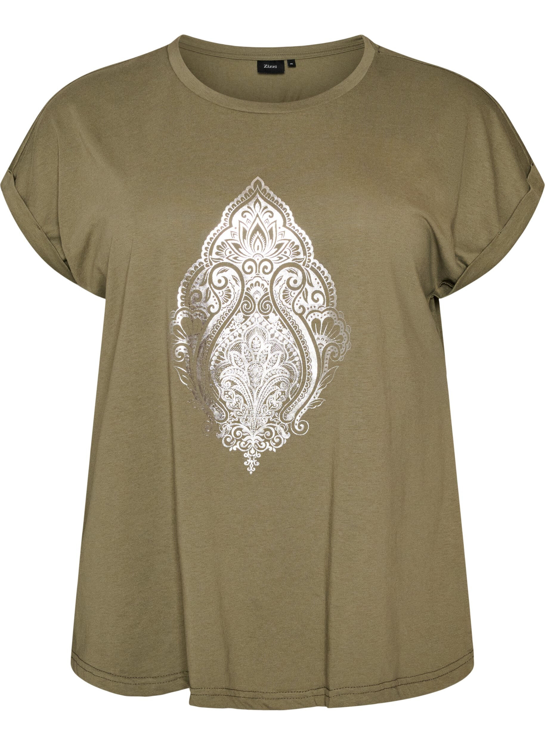 ZizziT-shirt med dekorativt frontprint, Gr&oslash;n, Packshot image number 0