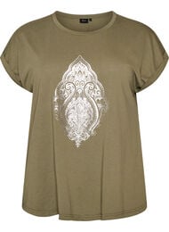 T-shirt med dekorativt frontprint, Gr&oslash;n