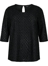 Mønstret bluse med 3/4 ærmer og glitter, Black
