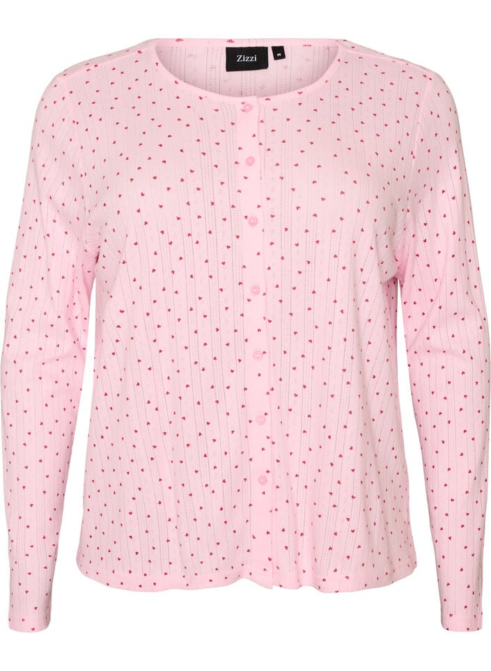 Cardigan i &oslash;kologisk bomuld med hulm&oslash;nster, Lyser&oslash;d, Packshot image number 0