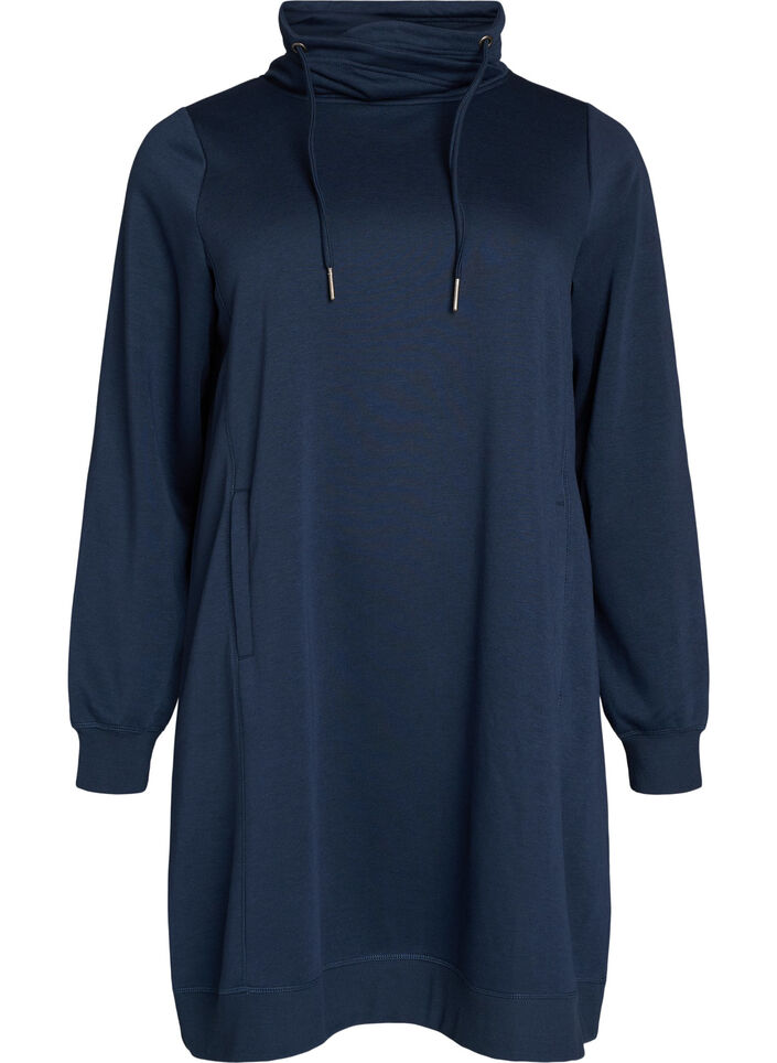 Kort sweatkjole med h&oslash;j krave og lommer, Bl&aring;, Packshot image number 0