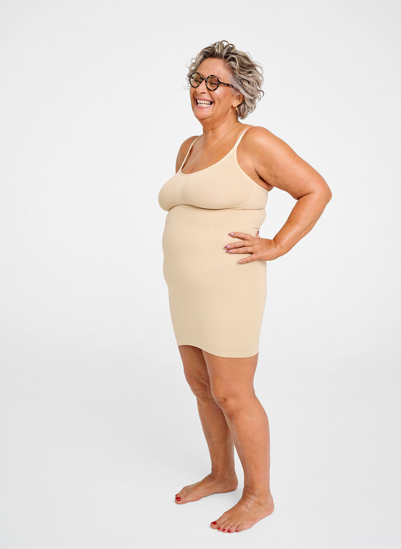 Zizzi Shapewear underkjole med tynde stropper, Beige, Image image number 1