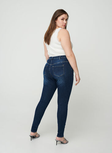 Super slim Amy jeans med høj talje, Dark Blue, Model image number 1
