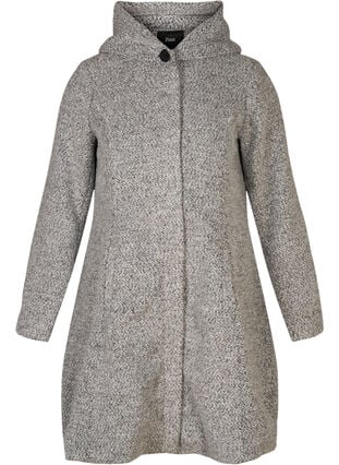 Jakke med hætte og uld, Light Grey Melange, Packshot image number 0