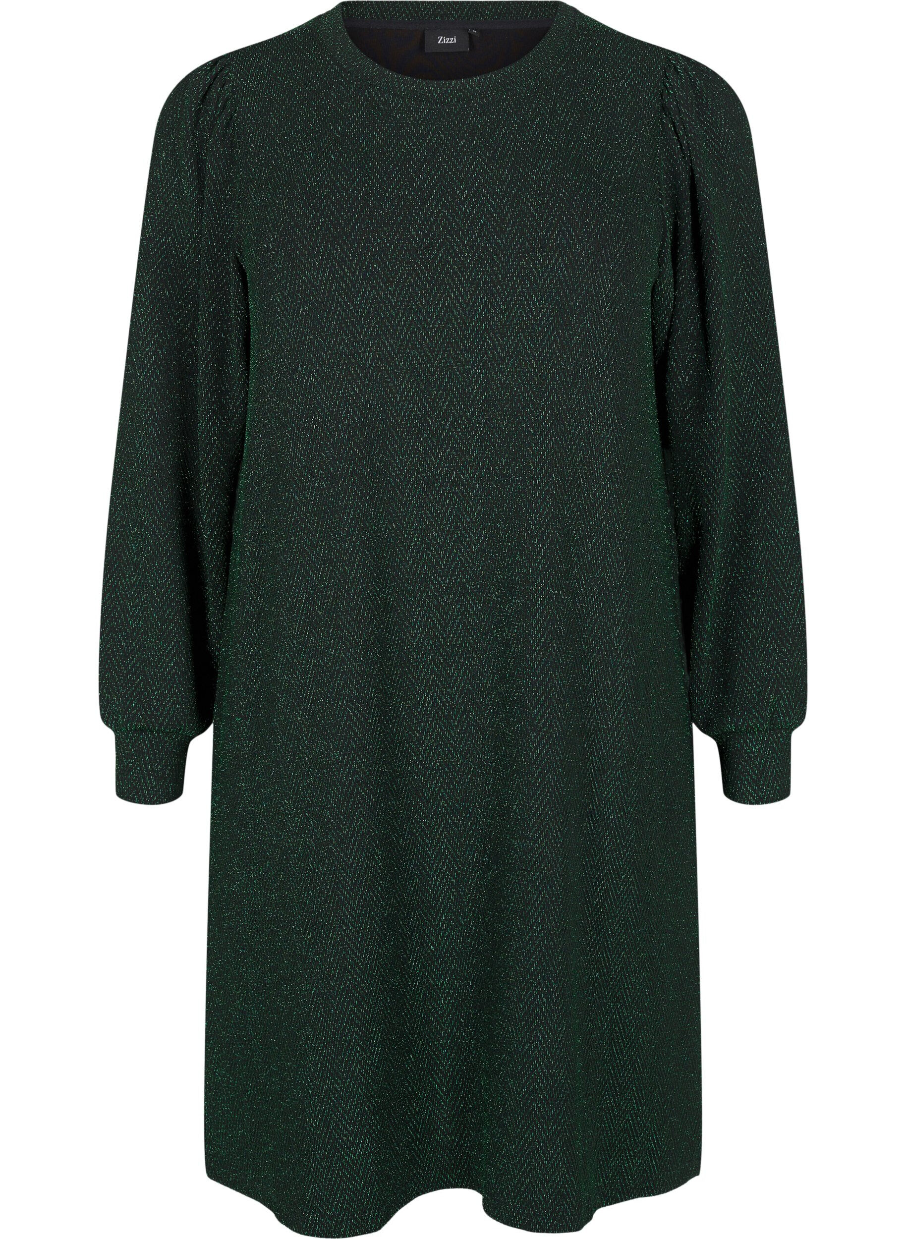 Zizzi Kjole med zigzag m&oslash;nster og glimmer, Scarab ZigZagShimmer, Packshot image number 0