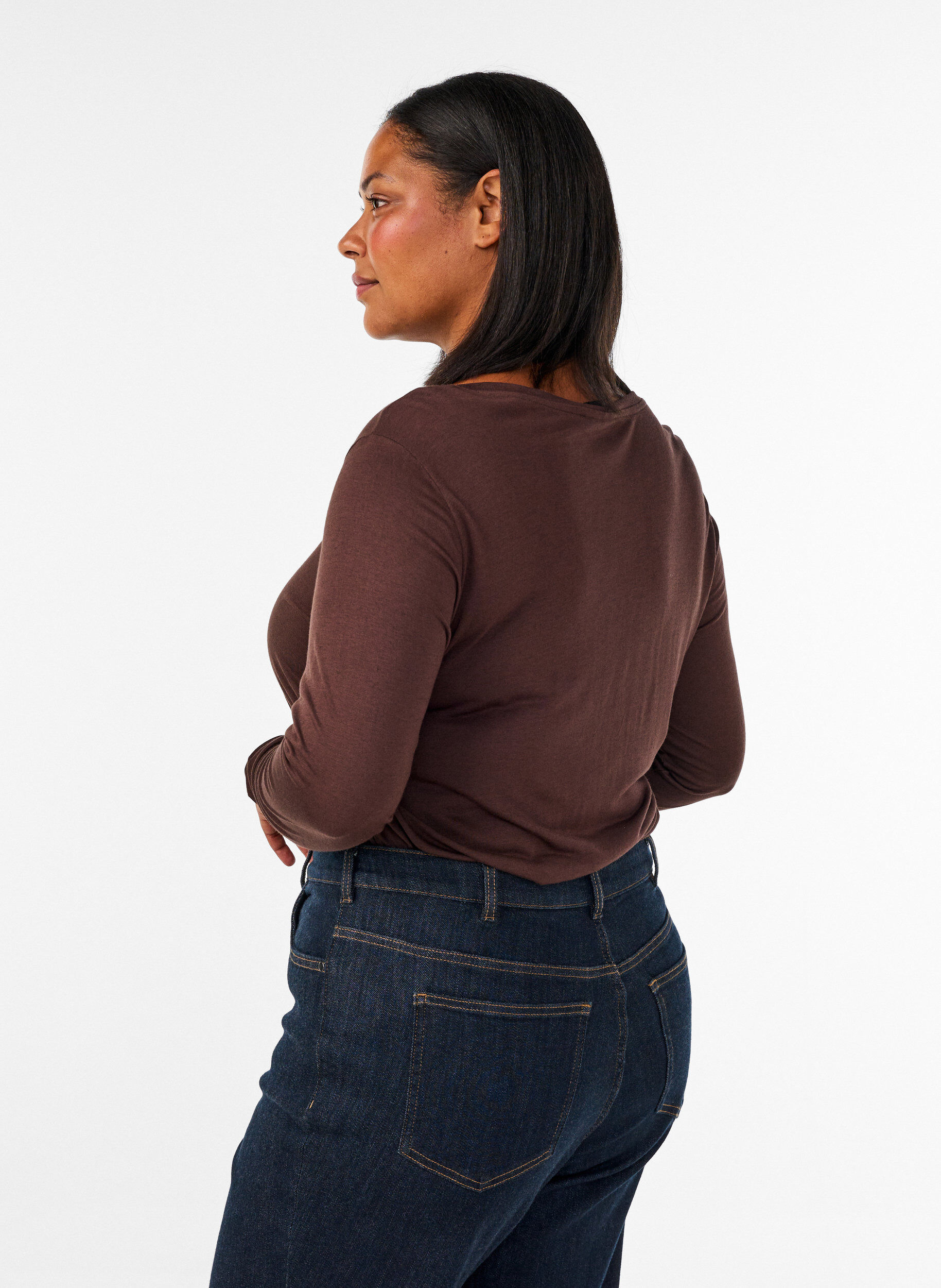 ZizziLang&aelig;rmet bluse i uld og viskose, Brun, Model image number 2