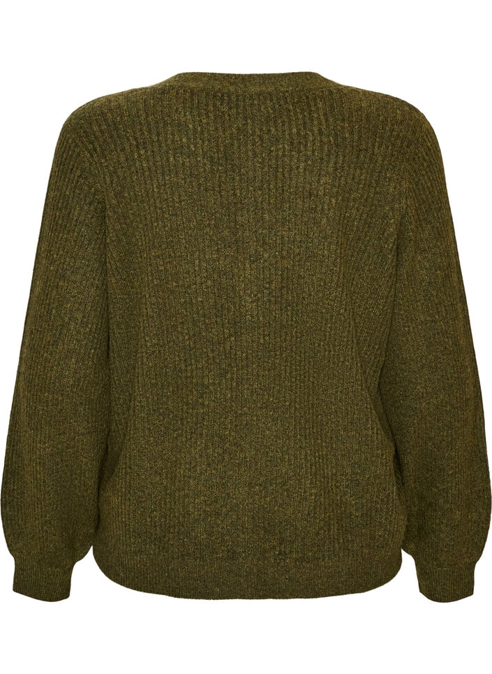 Cardigan med V-hals og ribstruktur, Gr&oslash;n, Packshot image number 1