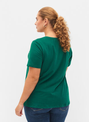 Ensfarvet basis t-shirt i bomuld, Evergreen, Model image number 1