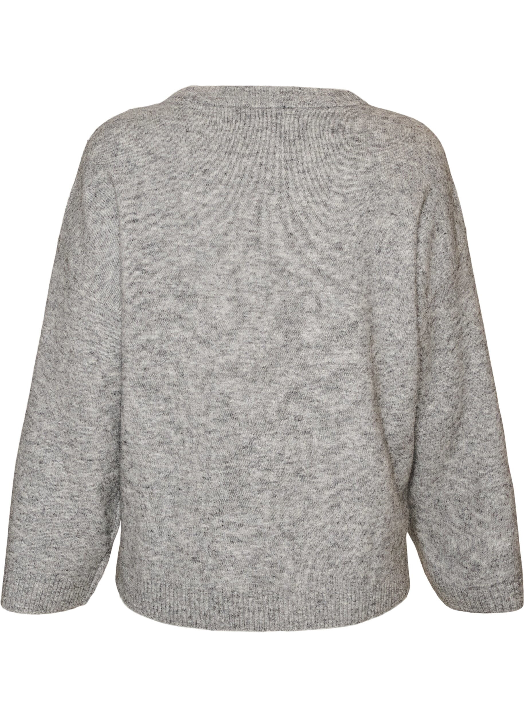 ZizziL&oslash;s strikbluse med alpaka og uld, Gr&aring;, Packshot image number 1