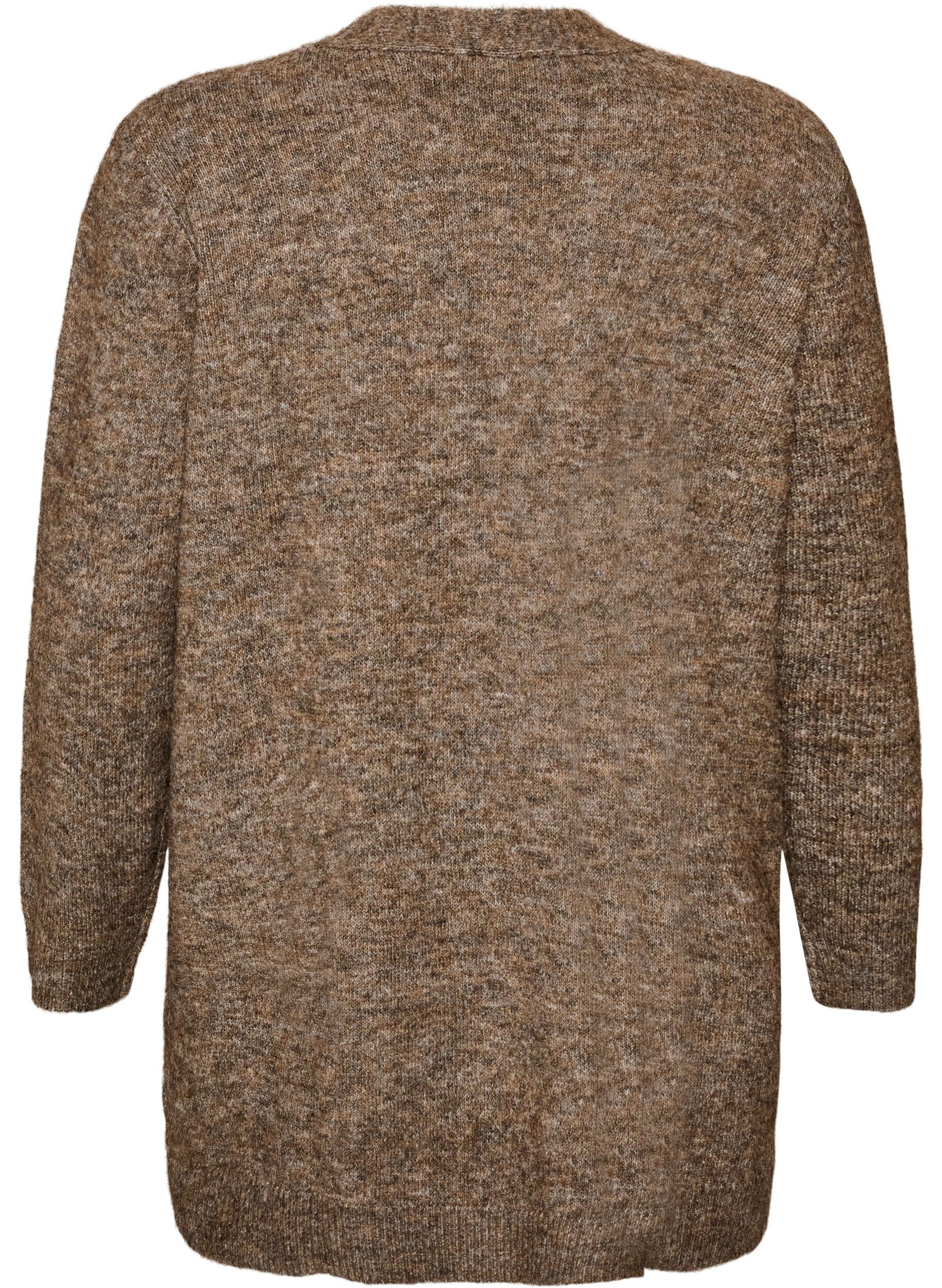 ZizziLang cardigan med lommer, Brun, Packshot image number 1