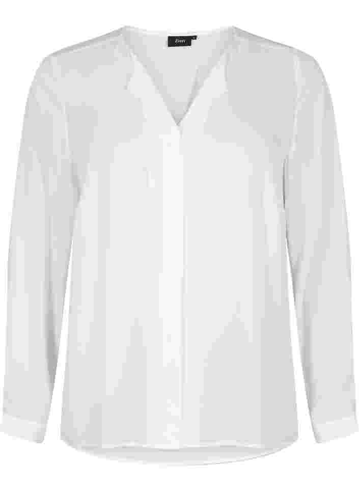 Ensfarvet skjorte med v-udskæring, Bright White, Packshot image number 0