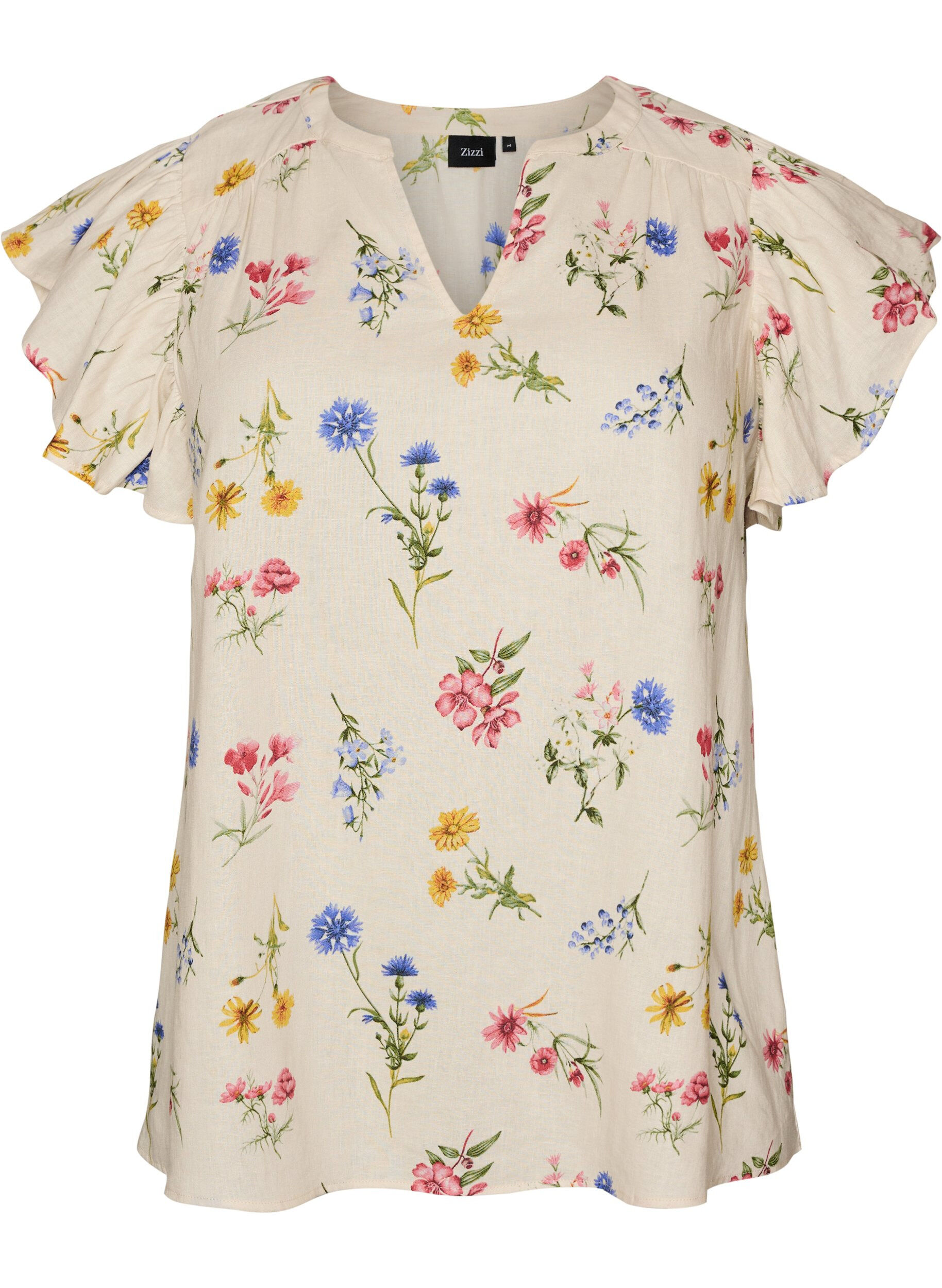 ZizziBluse i h&oslash;r og viskose med fl&aelig;se&aelig;rmer, Beige, Packshot image number 0