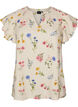 Bluse i h&oslash;r og viskose med fl&aelig;se&aelig;rmer, Beige, Packshot image number 0
