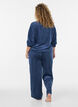 Velourbluse med broderet tekstmotiv, Bl&aring;, Model image number 2