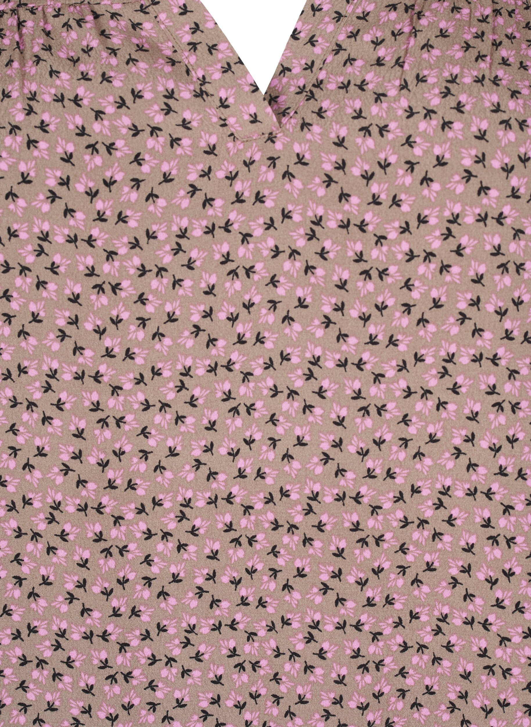 Zizzi Lang&aelig;rmet bluse med blomsterprint og V-hals, Brun, Packshot image number 2
