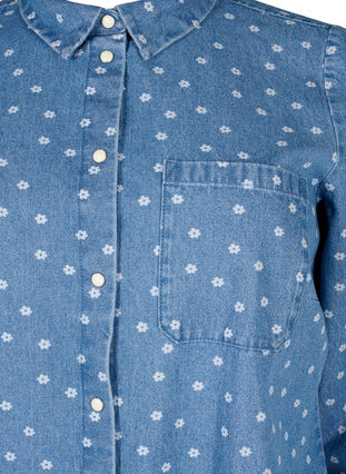 Blomstret denimskjorte med brystlomme, Light Blue w.Flowers, Packshot image number 2