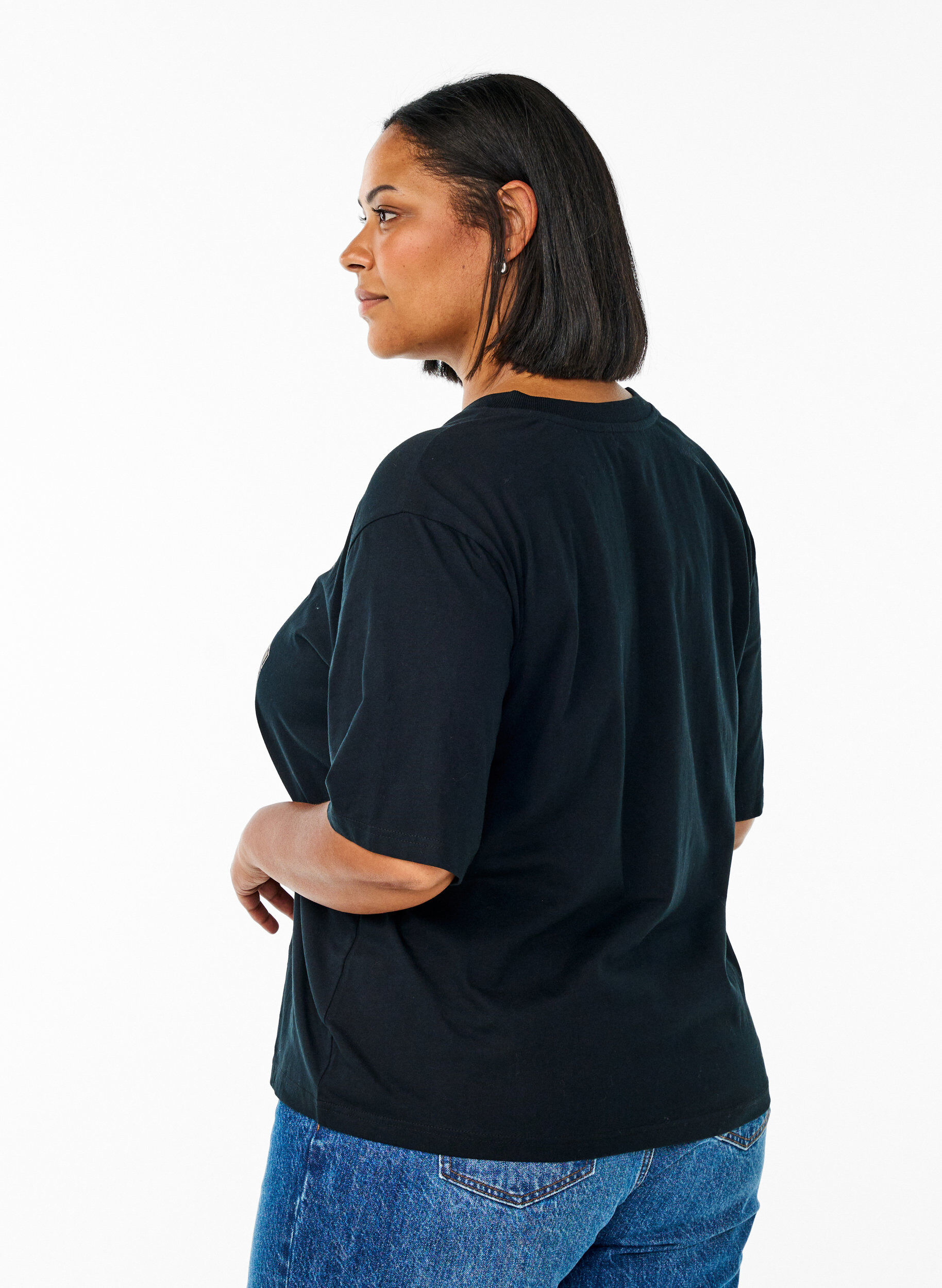 Zizzi Oversize t-shirt med Racing-print, Sort, Model image number 2