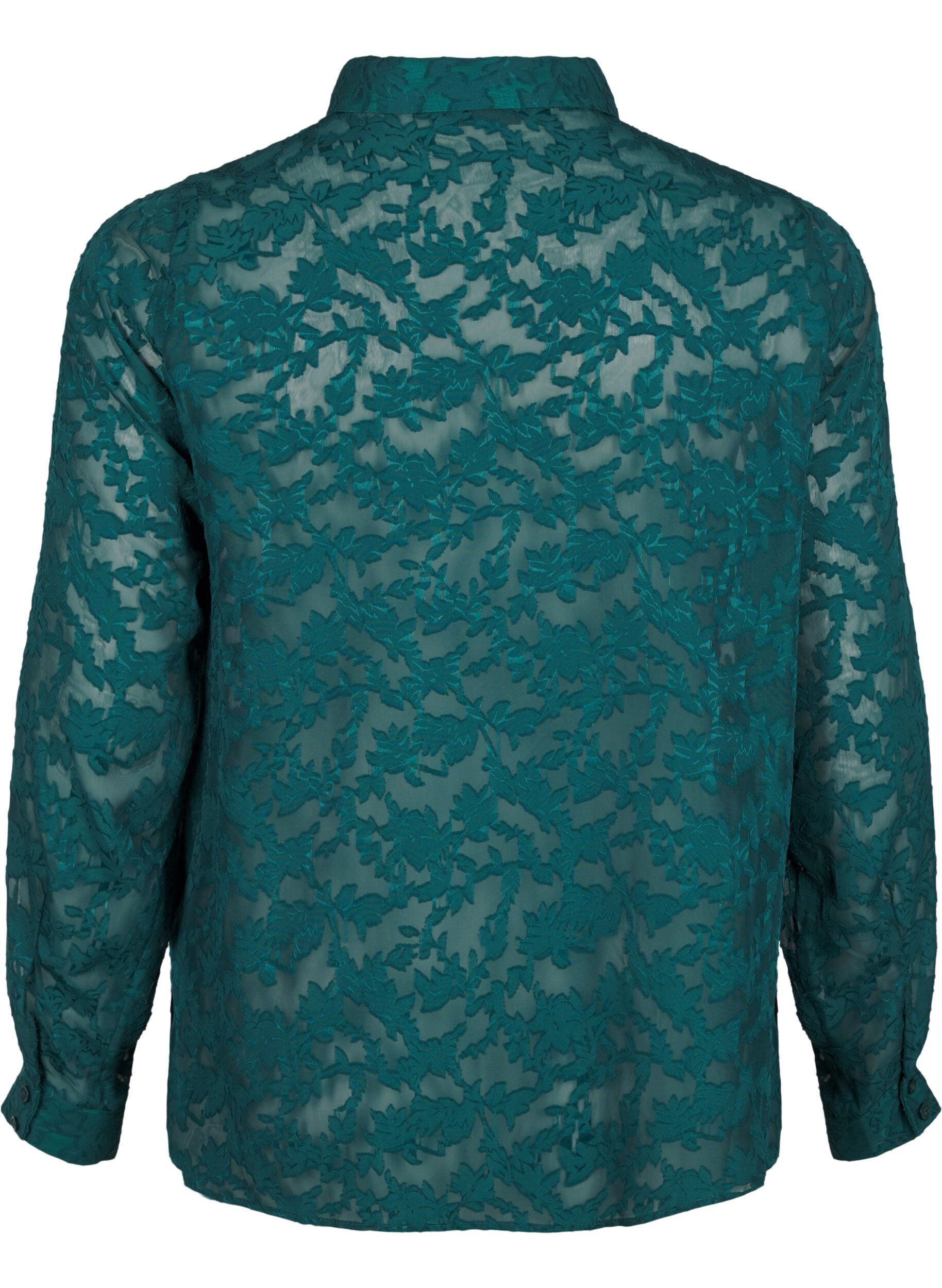 Zizzi Jacquard skjorte med knapper, Rain Forest, Packshot image number 1