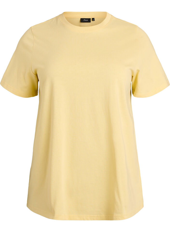 Basis t-shirt i bomuld med rund hals, Gul, Packshot image number 0