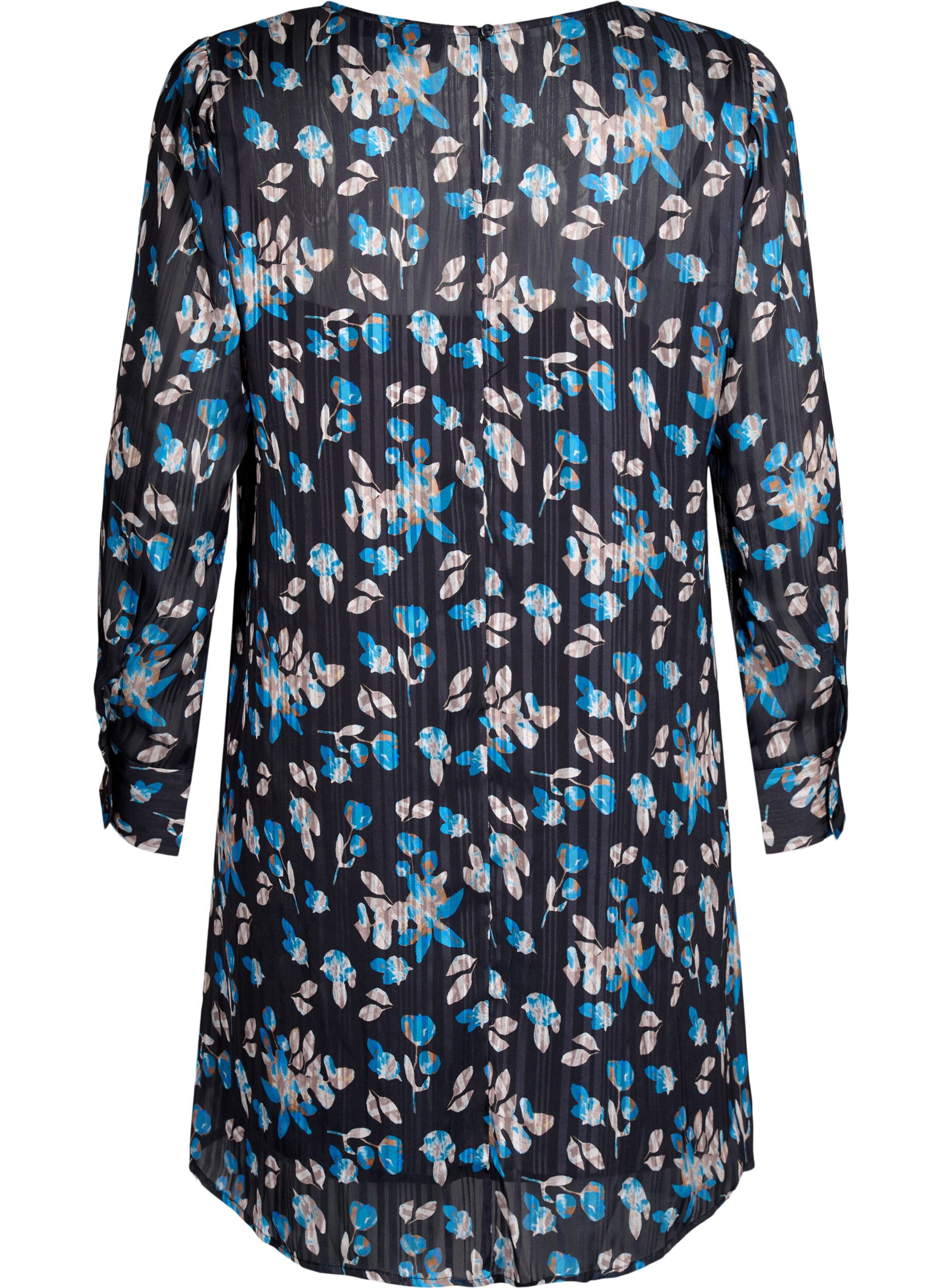 Zizzi Kort kjole med print og rund hals, Black Blue Fl. AOP, Packshot image number 1