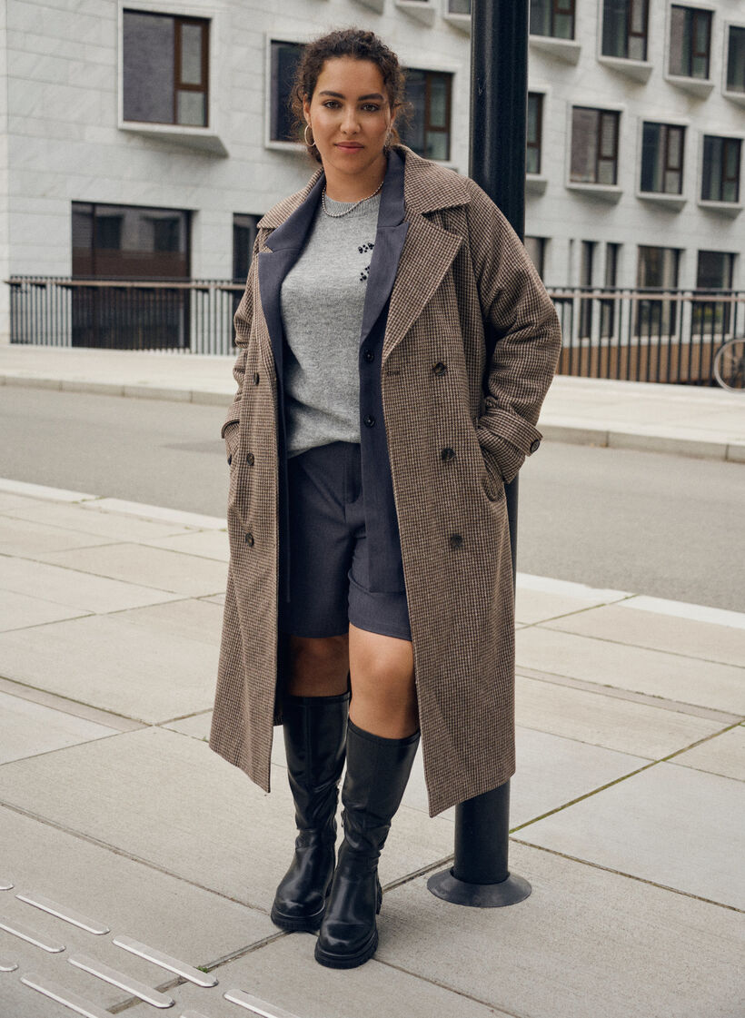 Ternet frakke med bælte, Brun, Image