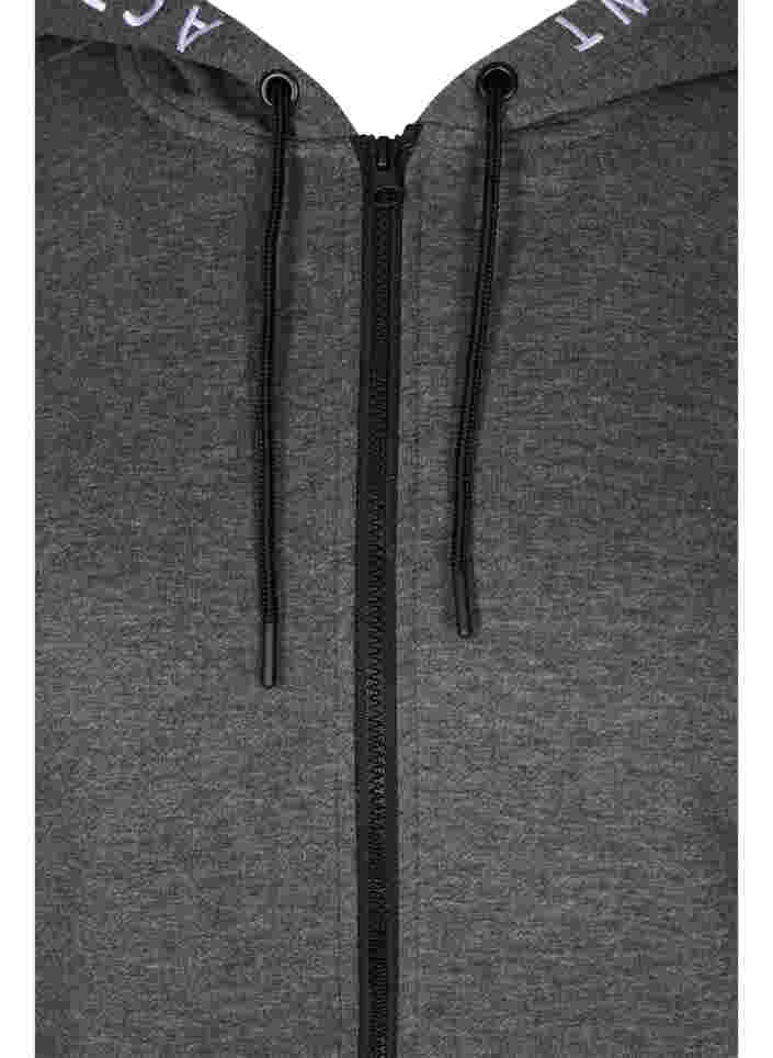 Trænings cardigan med lynlås og hætte, Dark Grey Melange, Packshot image number 2