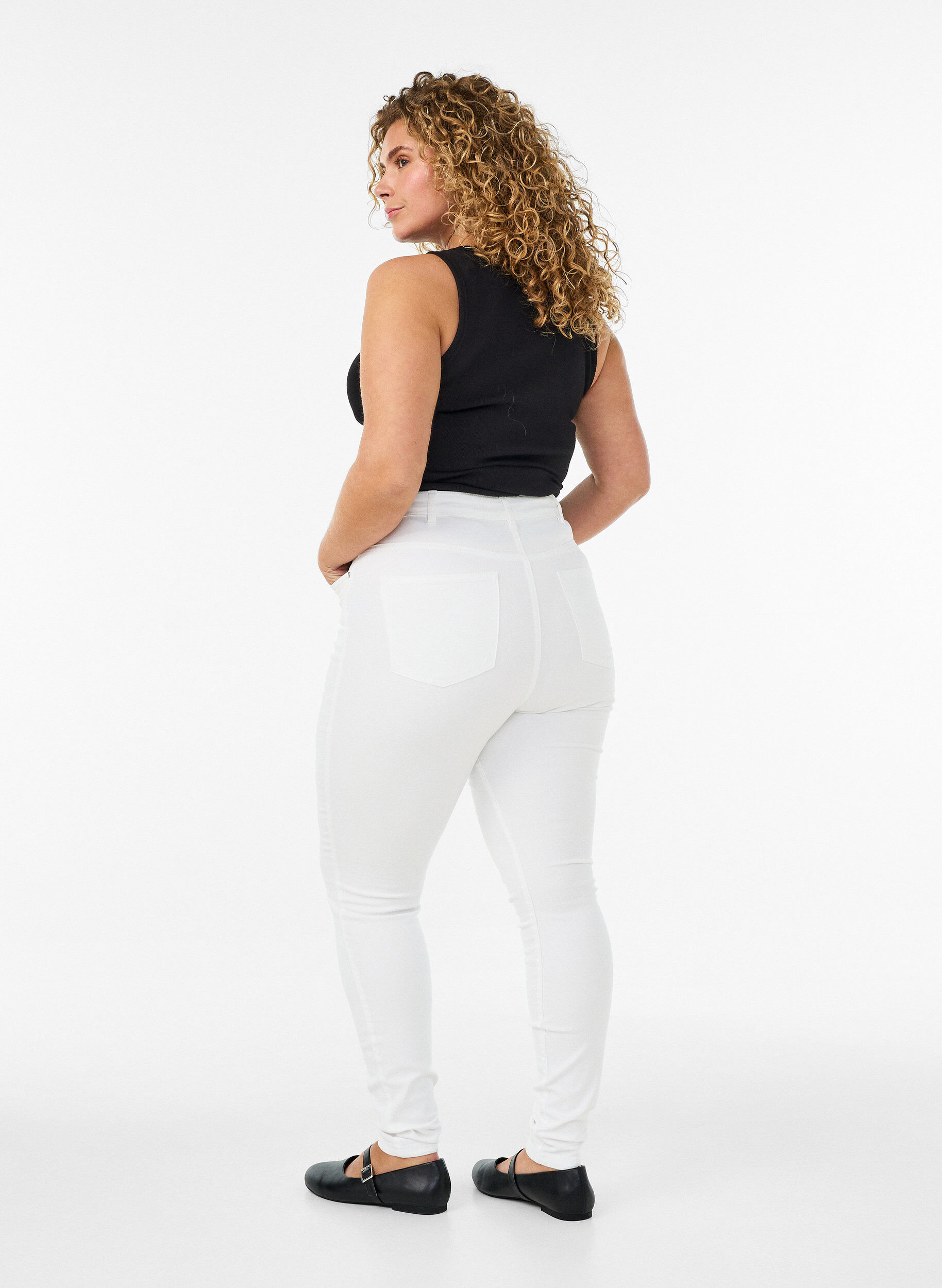 ZizziAmy jeans med h&oslash;j talje og super slim fit, Hvid, Model image number 1