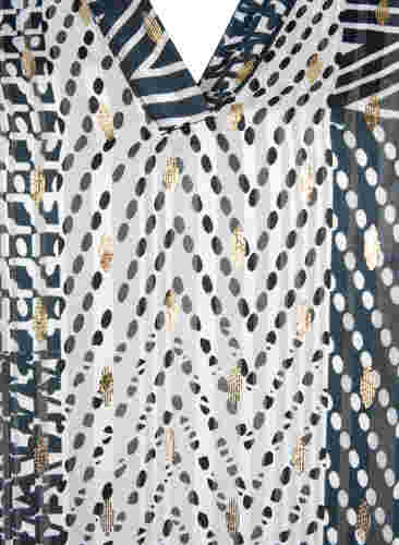 Printet bluse med smock og v-hals, Black Graphic Stripe, Packshot image number 2