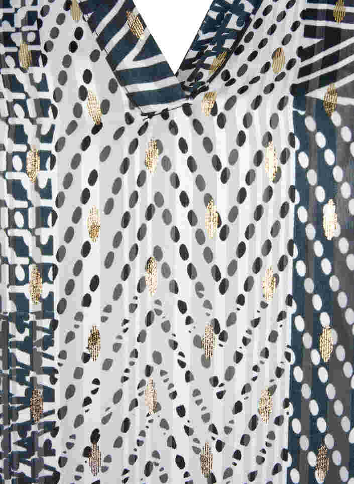 Printet bluse med smock og v-hals, Black Graphic Stripe, Packshot image number 2