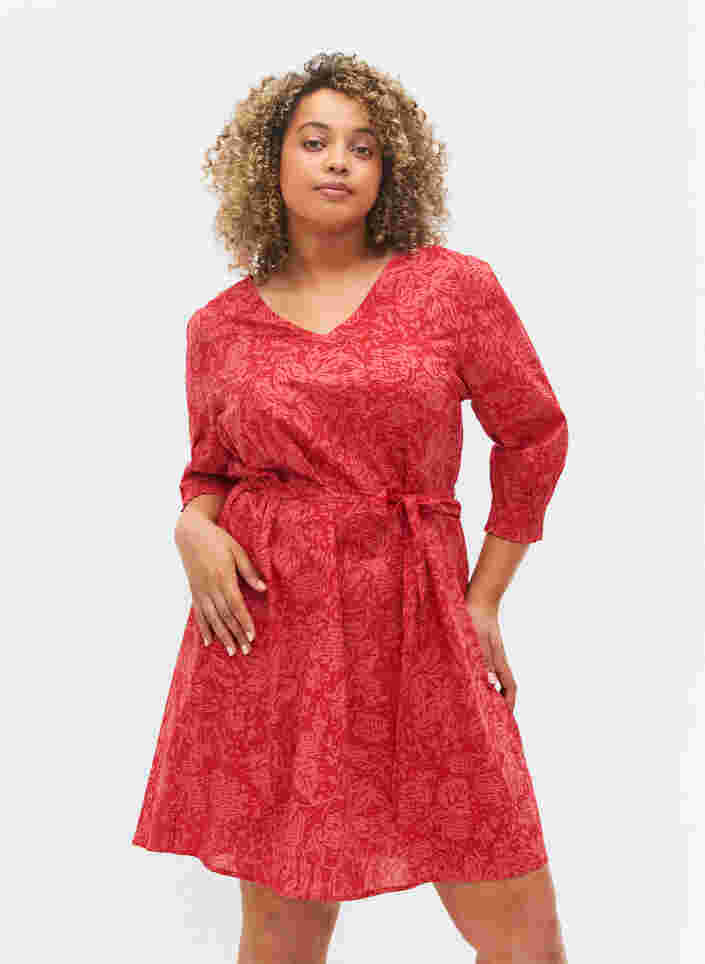 Printet kjole med bindebånd, Ribbon Red AOP, Model