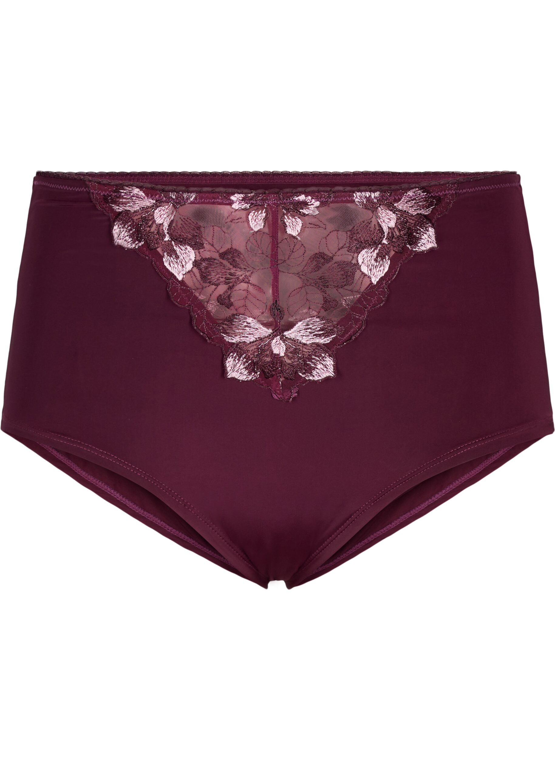Zizzi Microfiber trusse med blomsterbroderi, M&oslash;rk Bordeaux, Packshot image number 0