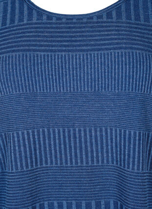 Bluse med 3/4 ærmer og stribet mønster, Estate Blue Melange, Packshot image number 2
