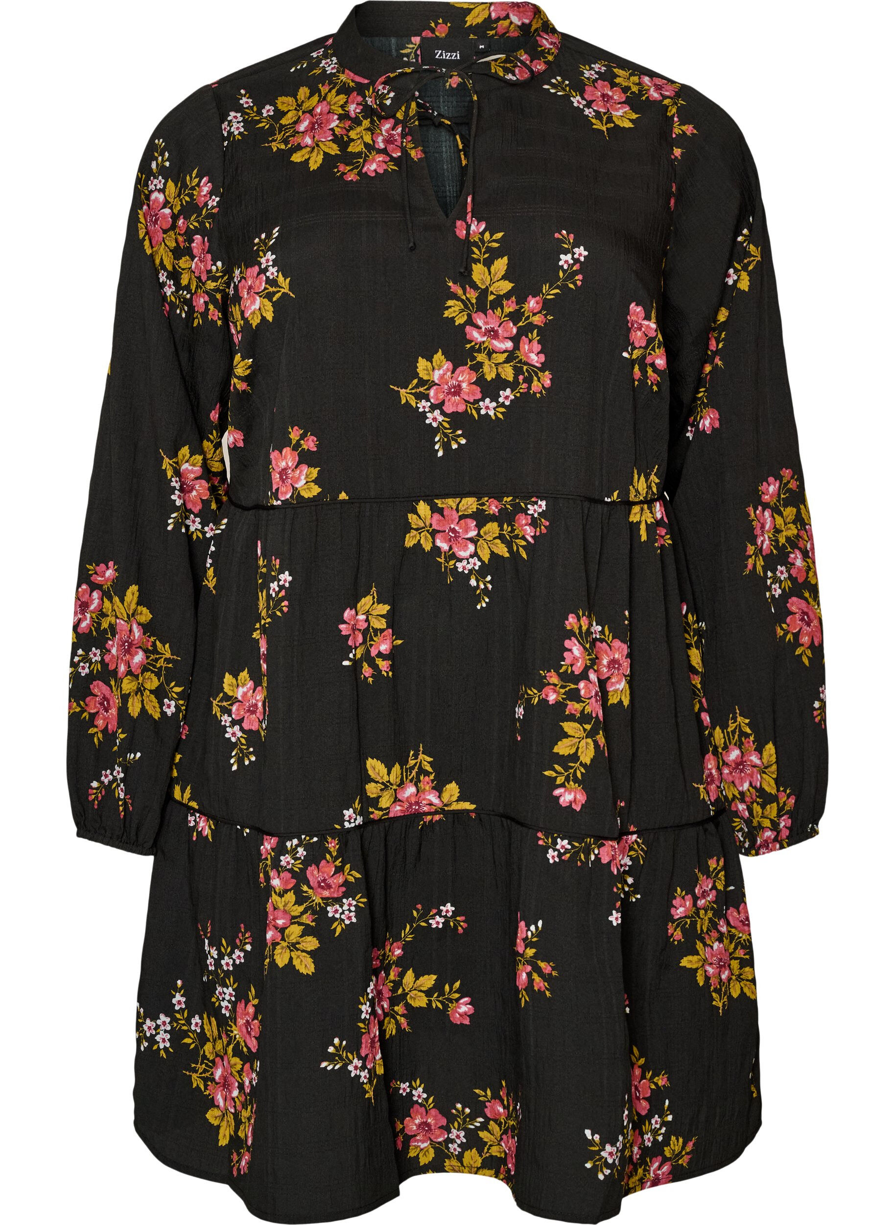 Kjole med blomsterprint og bindeb&aring;nd
