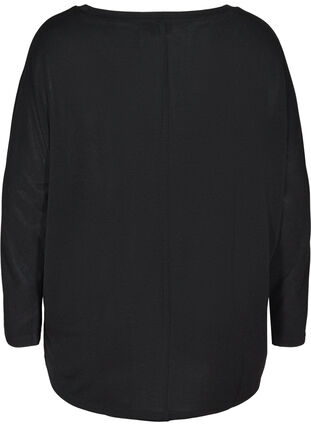 Ensfarvet bluse med lange ærmer, Black, Packshot image number 1