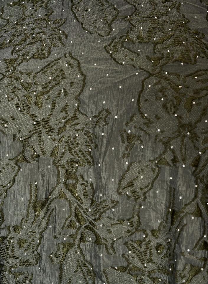 Jacquardbluse med glimtende detaljer og puf&aelig;rmer, Gr&oslash;n, Packshot image number 2