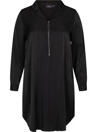 Langærmet kjole med krave og lynlås, Black