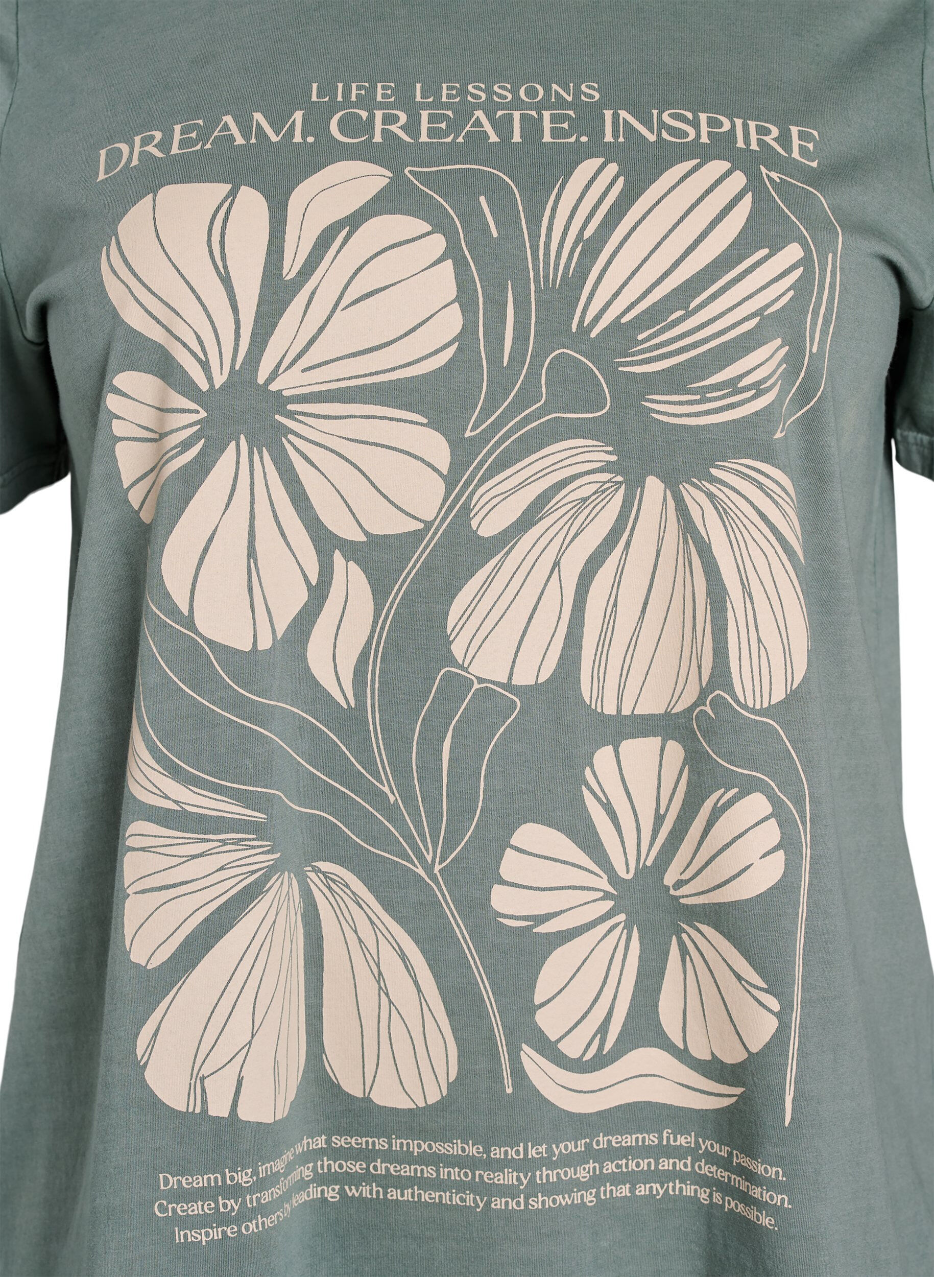 Zizzi T-shirt i &oslash;kologisk bomuld med tekst- og blomsterprint, Gr&oslash;n, Packshot image number 2