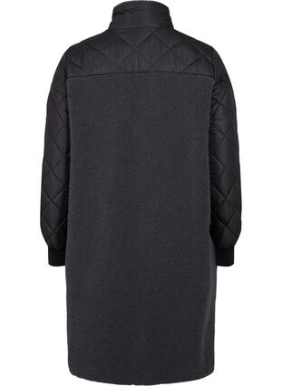 Quiltet jakke med teddy og knaplukning, Black Comb, Packshot image number 1
