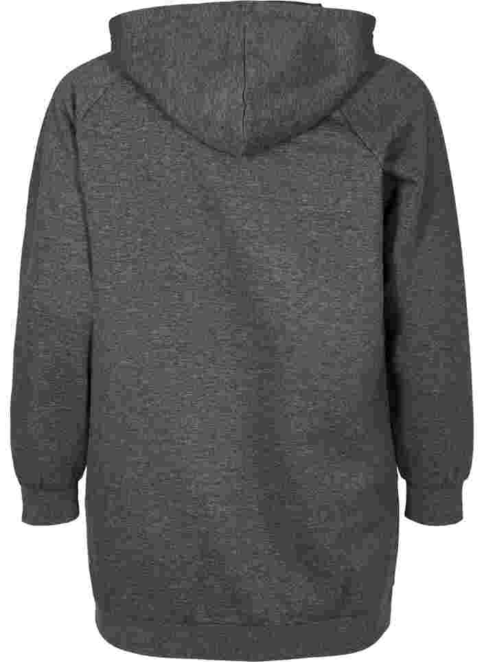Lang sweatshirt med hætte og printdetaljer, Dark Grey Melange, Packshot image number 1