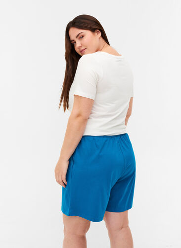 Løse bomulds shorts med lommer, Fjord Blue, Model image number 1