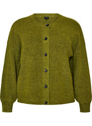 Ribstrikket cardigan med knapper, Gr&oslash;n