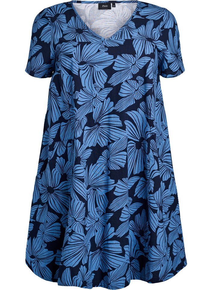 Kort a-shape kjole med blomsterprint, Bl&aring;, Packshot image number 0