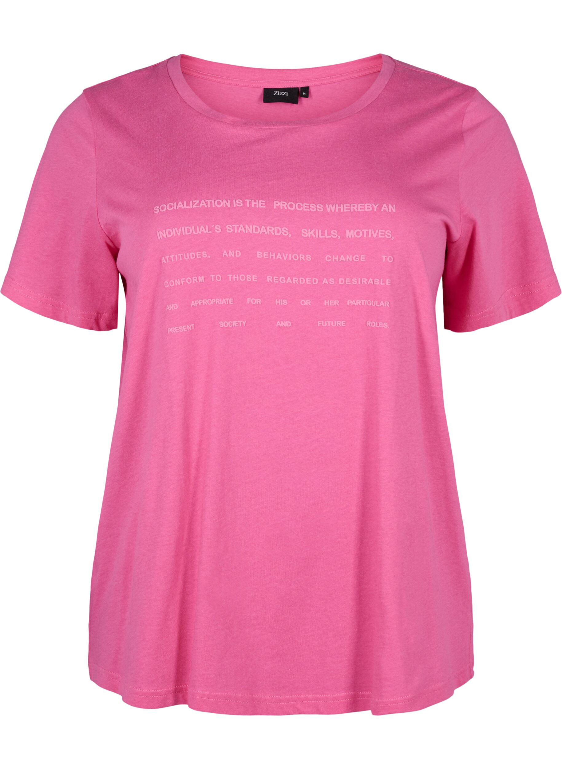 Zizzi T-shirt med tekst motiv, Shocking Pink W.Pink, Packshot image number 0