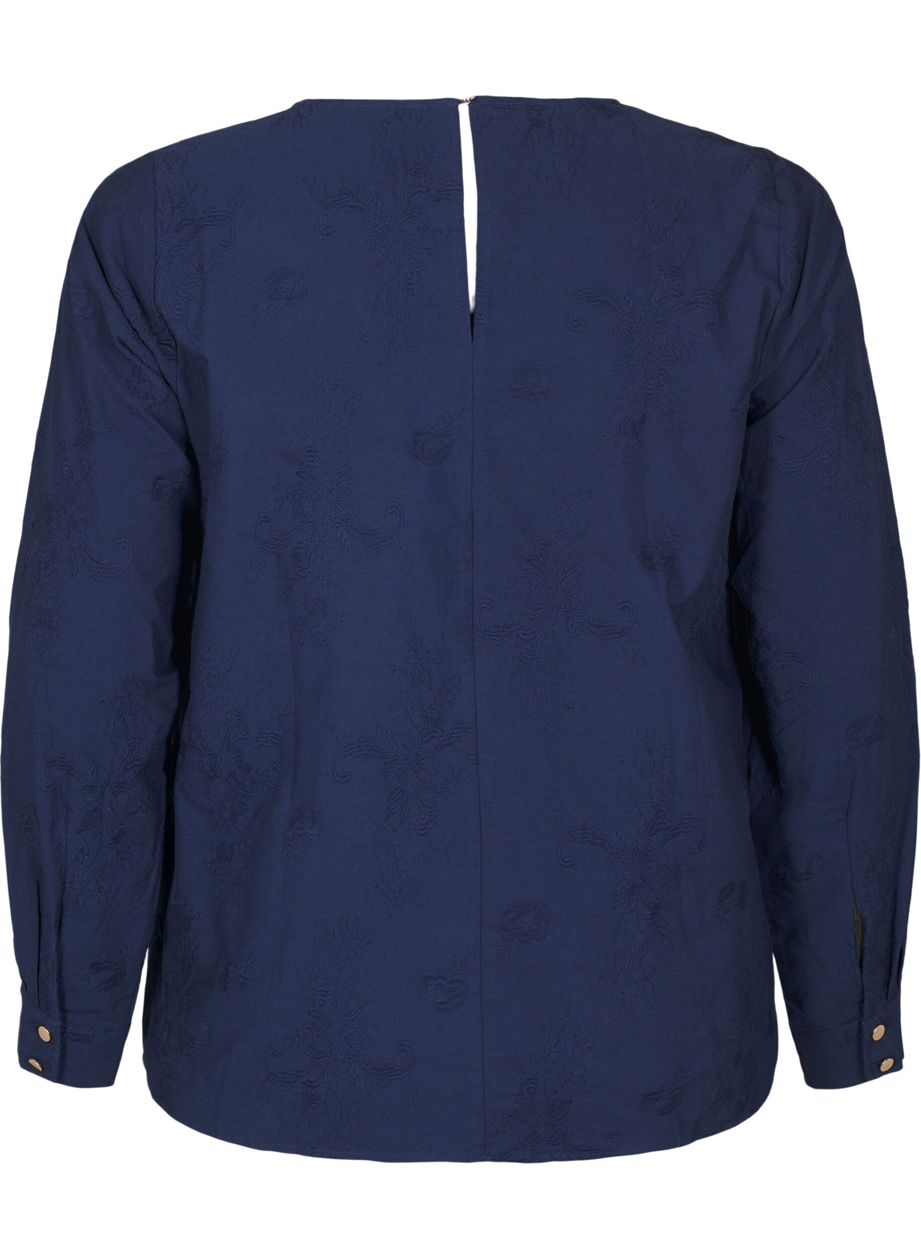 Zizzi Lang&aelig;rmet bluse med broderi, Bl&aring;, Packshot image number 1