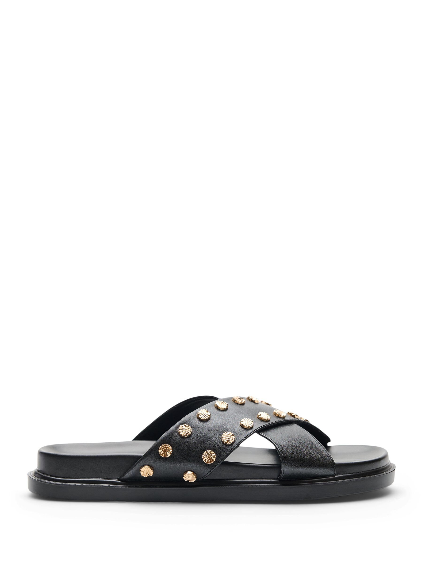 Zizzi Sandal med krydsede remme og dekorative nitter, Sort, Packshot image number 0