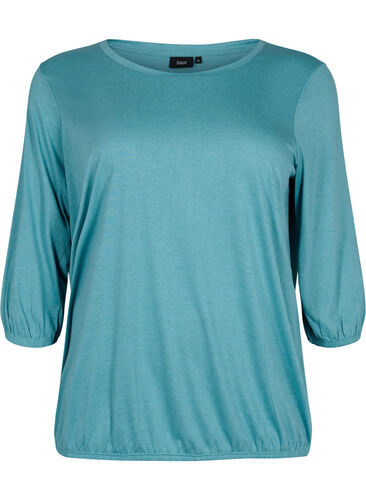 Ensfarvet bluse med 3/4 ærmer, Brittany Blue Mel., Packshot image number 0