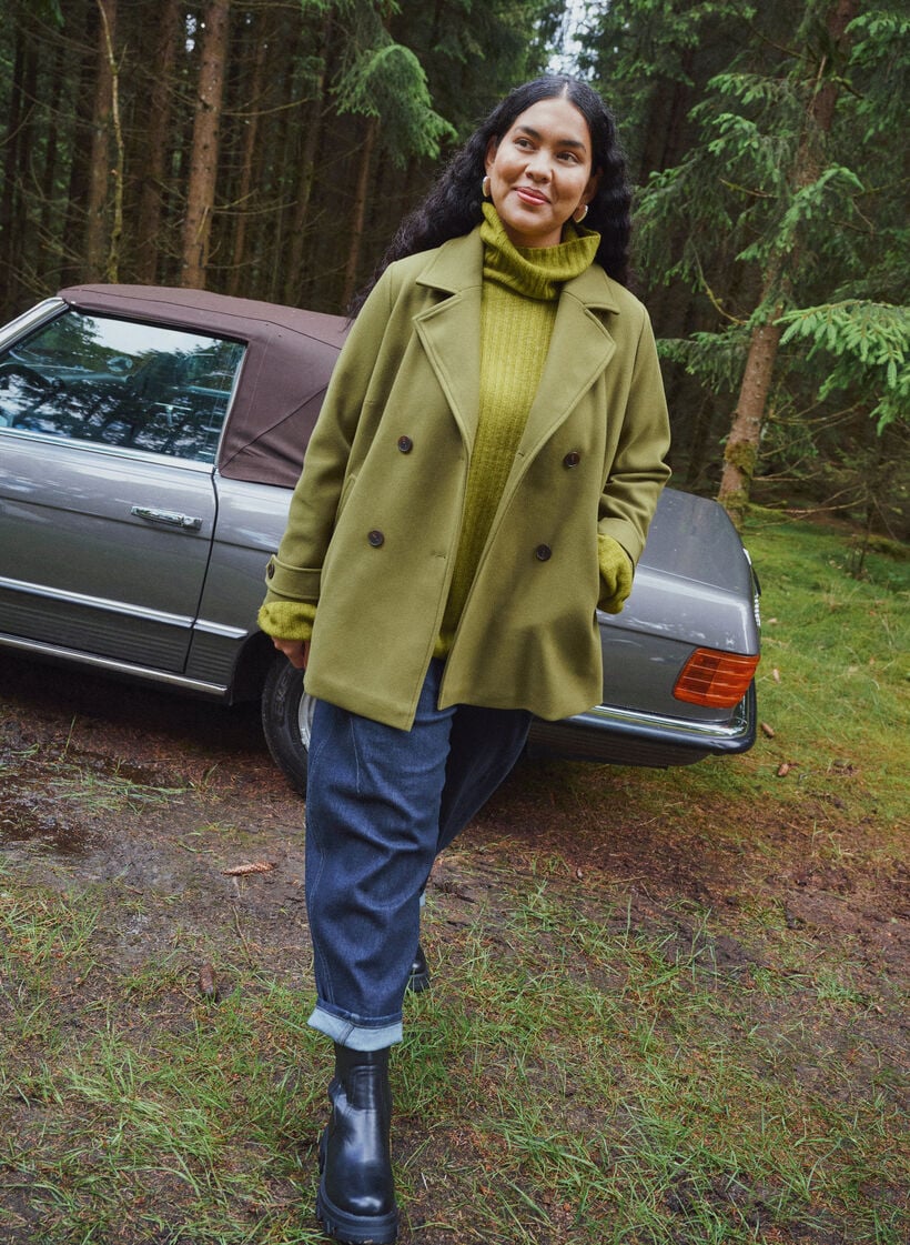 Kort frakke med dobbeltradet knaplukning, Gr&oslash;n, Image image number 0