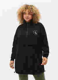 Lang sweatshirt med lomme og lynlås, Black, Model