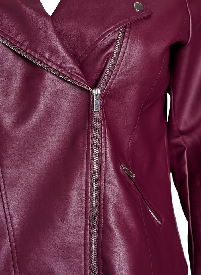 Bikerjakke i imiteret l&aelig;der , R&oslash;d, Packshot image number 2