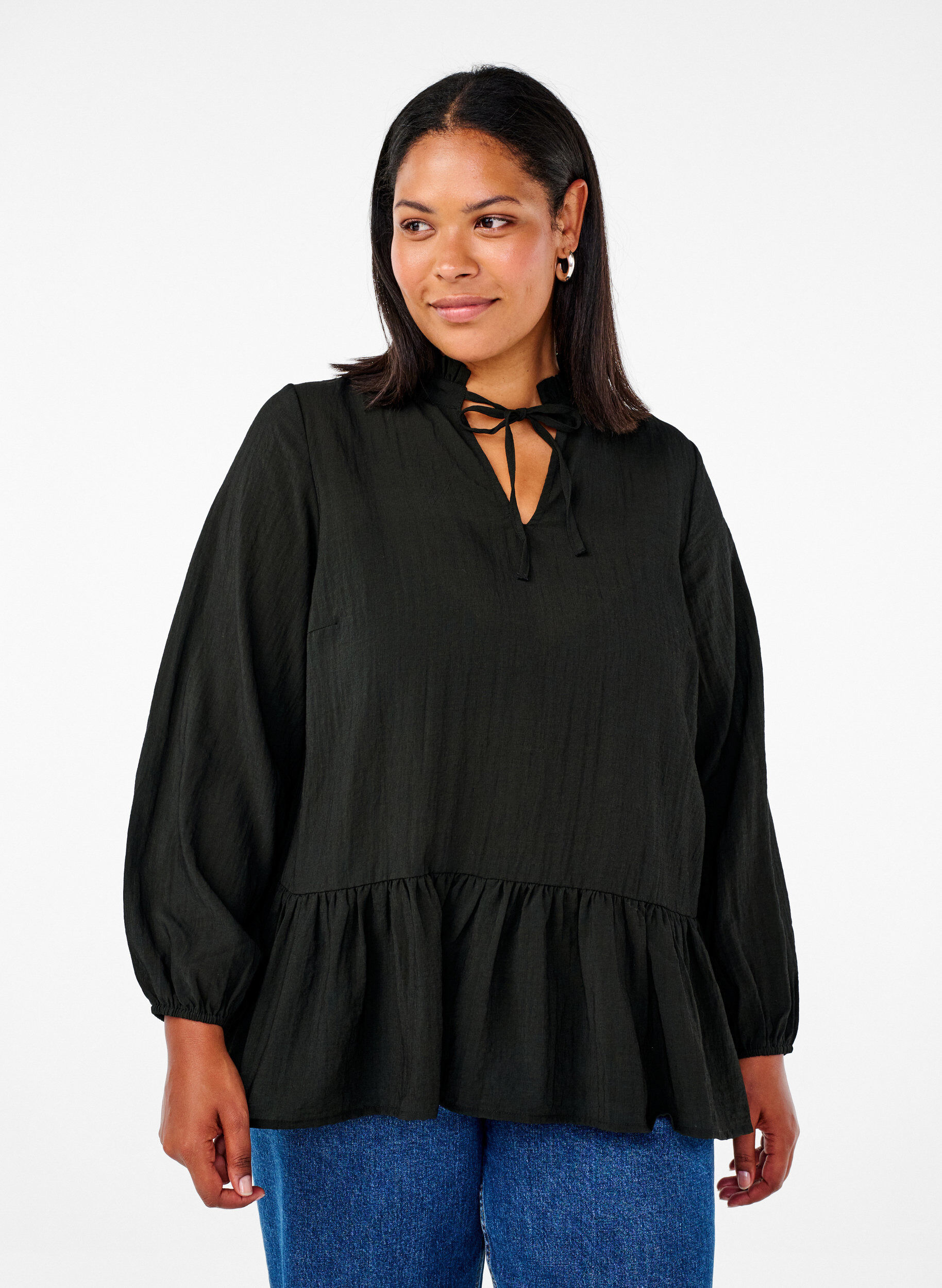 Zizzi Viskose bluse med peplum, Sort, Model image number 0